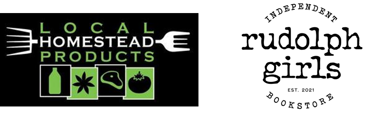 Local Homestead Products Logo and Rudolph girls bookstore logo